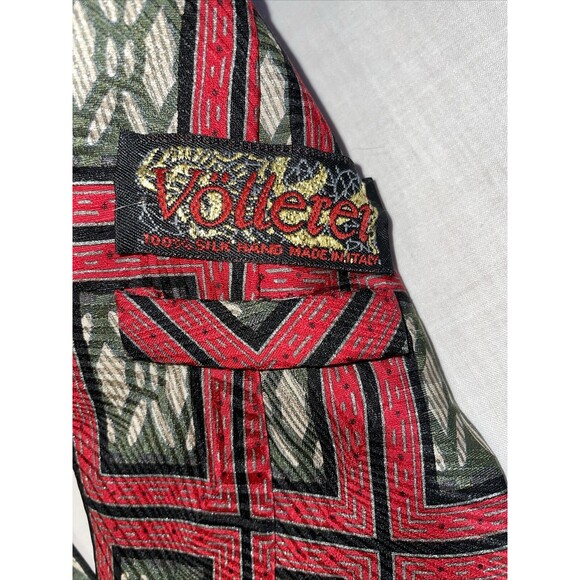 Vollerei Dress Tie Mens Size 58" Red Windowpane 100% Silk Designer - Picture 2 of 12